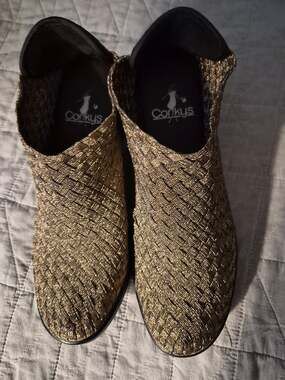 Corky's Hot Metallic Bronze Woven Stretch Slip-On Ankle Booties